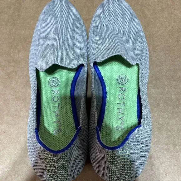 Rothy's The Flat Gray Ballet Flats Round Toe Womens Size 7 Dot Green EUC! - Picture 6 of 9